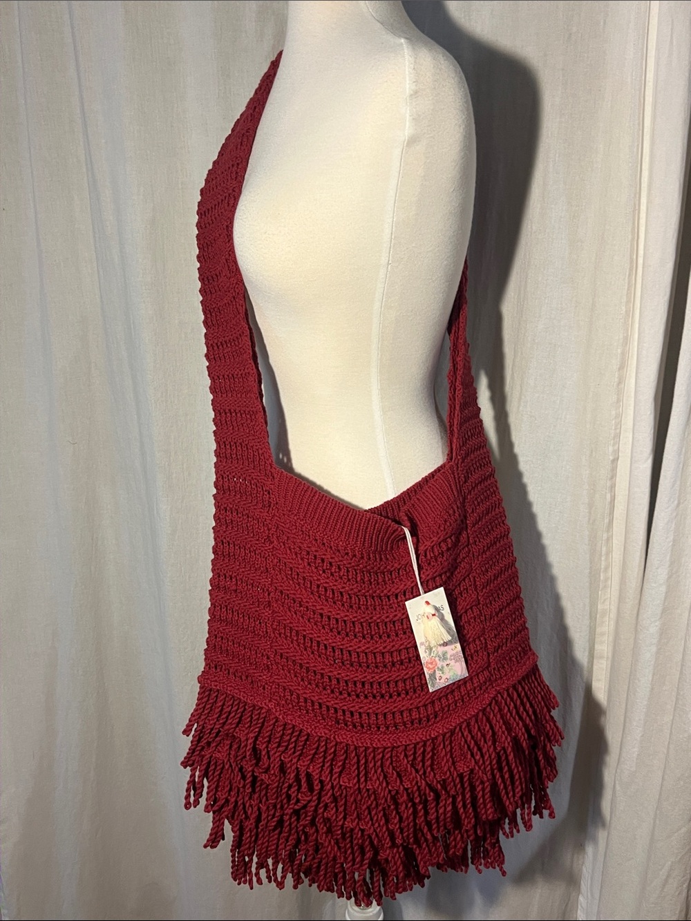 Johnny Was THE LAYERED FRINGE CROCHET BAG in TIBETAN RED - NWT